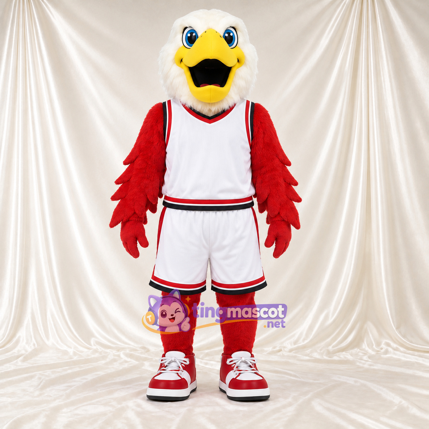 Maskottchenkostüm Adler – rot – Sporttrikot (weiß) Maskottchenkostüm Adler – rot – Sporttrikot (weiß)
