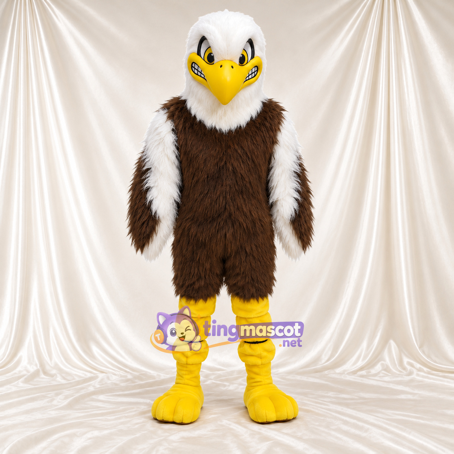 Costume de mascotte Aigle – marron – Tête (blanc); Bouts des ailes (blanc) Costume de mascotte Aigle – marron – Tête (blanc); Bouts des ailes (blanc)