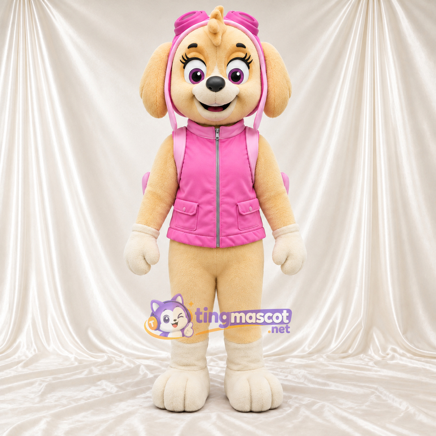 Maskottchenkostüm Pilotenhund – hellbraun – Weste (rosa) Maskottchenkostüm Pilotenhund – hellbraun – Weste (rosa)