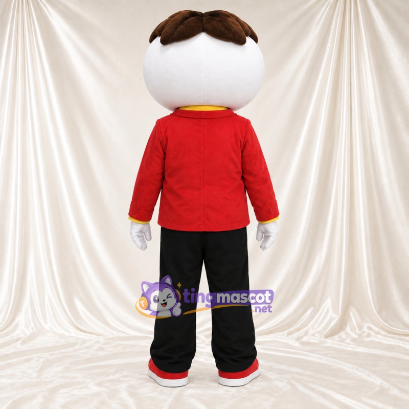 Costume de mascotte Homme à moustache – rouge / jaune – Veste (rouge); Nœud papillon Costume de mascotte Homme à moustache – rouge / jaune – Veste (rouge); Nœud papillon