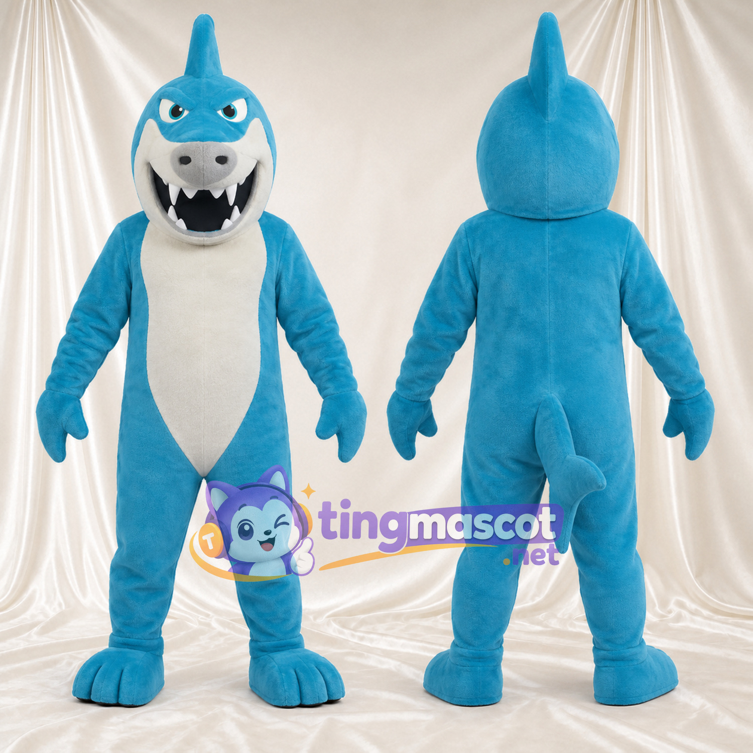 Costume de mascotte Requin – bleu – Ventre (blanc); Tête Costume de mascotte Requin – bleu – Ventre (blanc); Tête