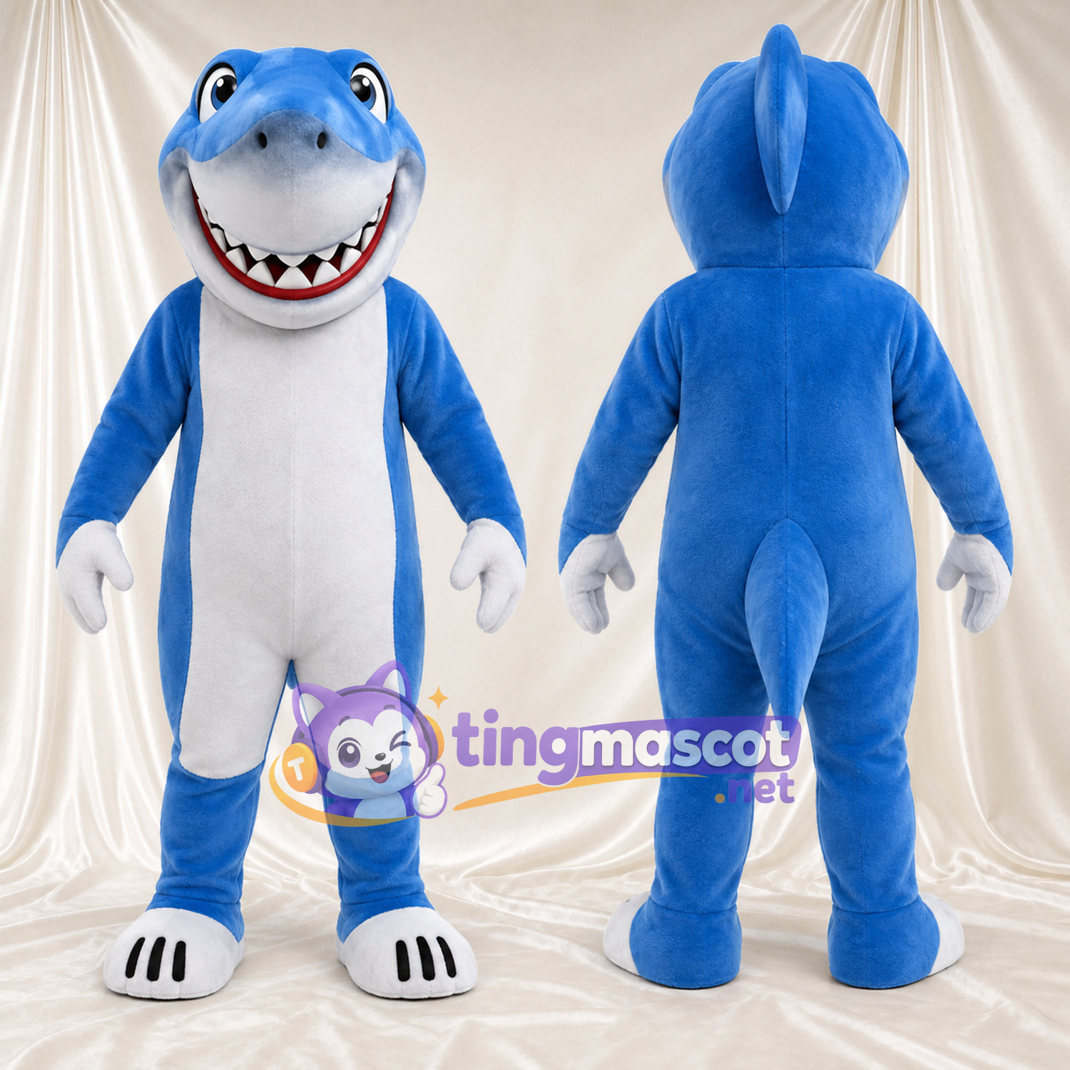 Costume de mascotte Requin – bleu – Gants (blanc); Pieds (blanc) Costume de mascotte Requin – bleu – Gants (blanc); Pieds (blanc)