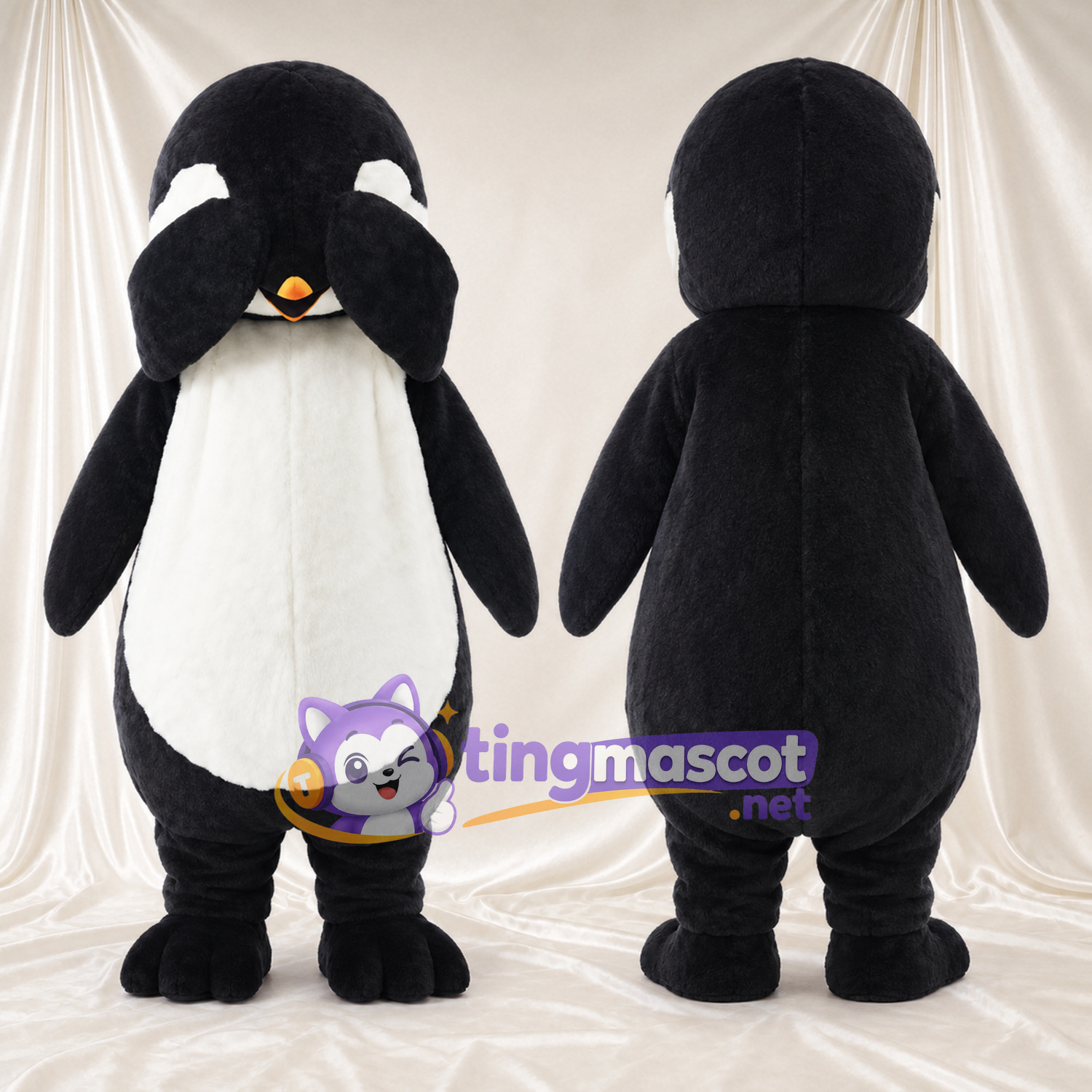 Maskottchenkostüm Pinguin – schwarz / weiß – Runder Bauch; Füße (schwarz) Maskottchenkostüm Pinguin – schwarz / weiß – Runder Bauch; Füße (schwarz)