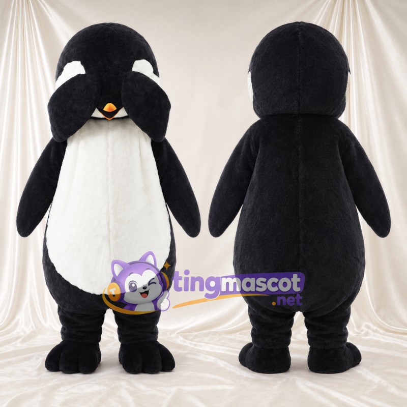 Maskottchenkostüm Pinguin – schwarz / weiß – Runder Bauch; Füße (schwarz)