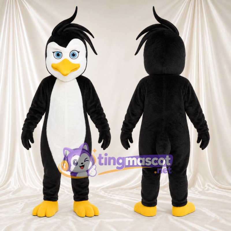 Black and White Penguin Mascot Costume - Blue Eyes and Head Tuft