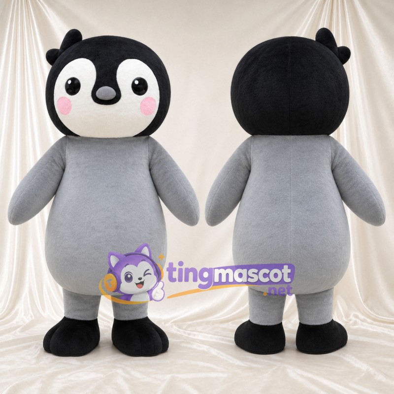 Costume de mascotte Pingouin – gris – Tête (noir)