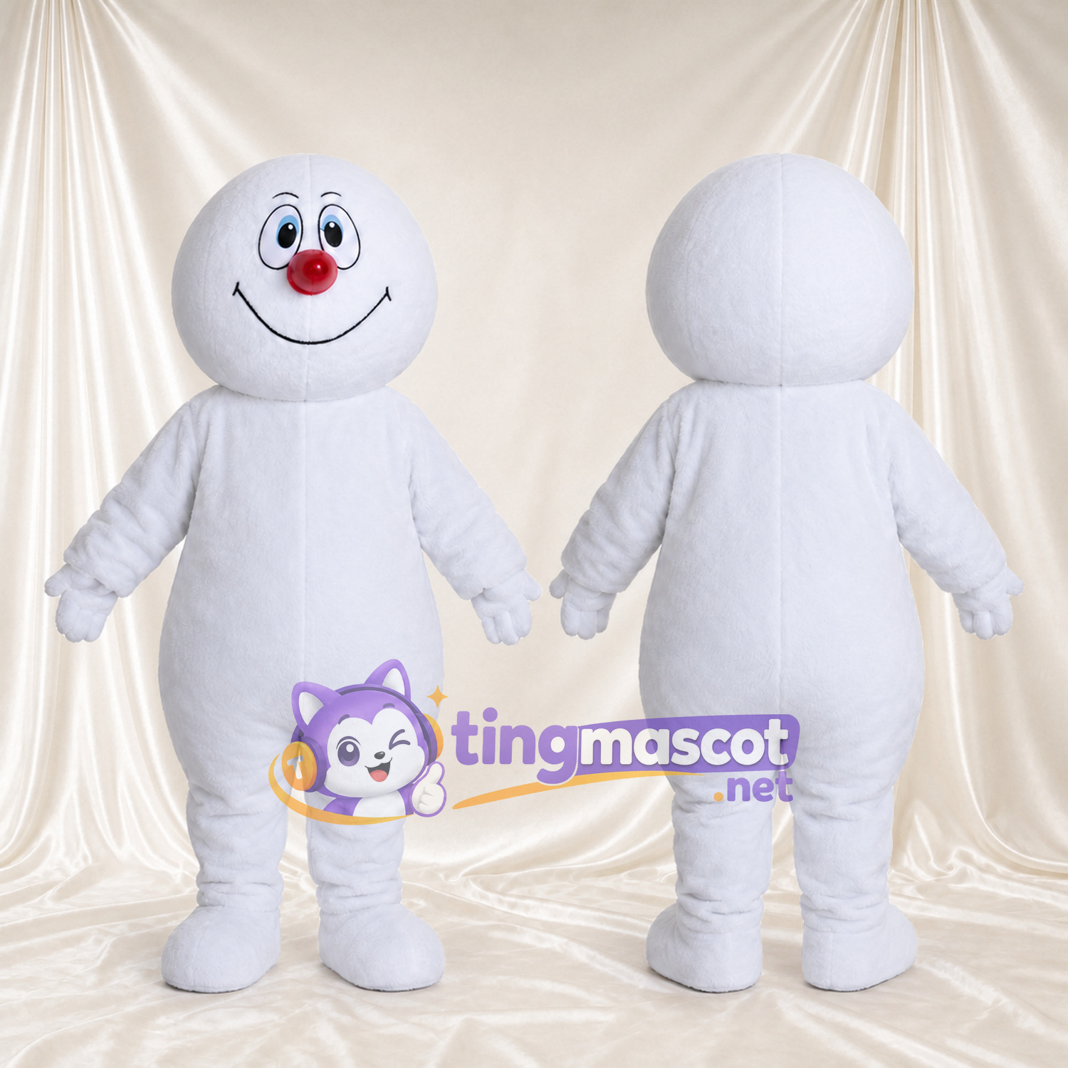 Costume de mascotte Bonhomme de neige – blanc – Nez (rouge) Costume de mascotte Bonhomme de neige – blanc – Nez (rouge)