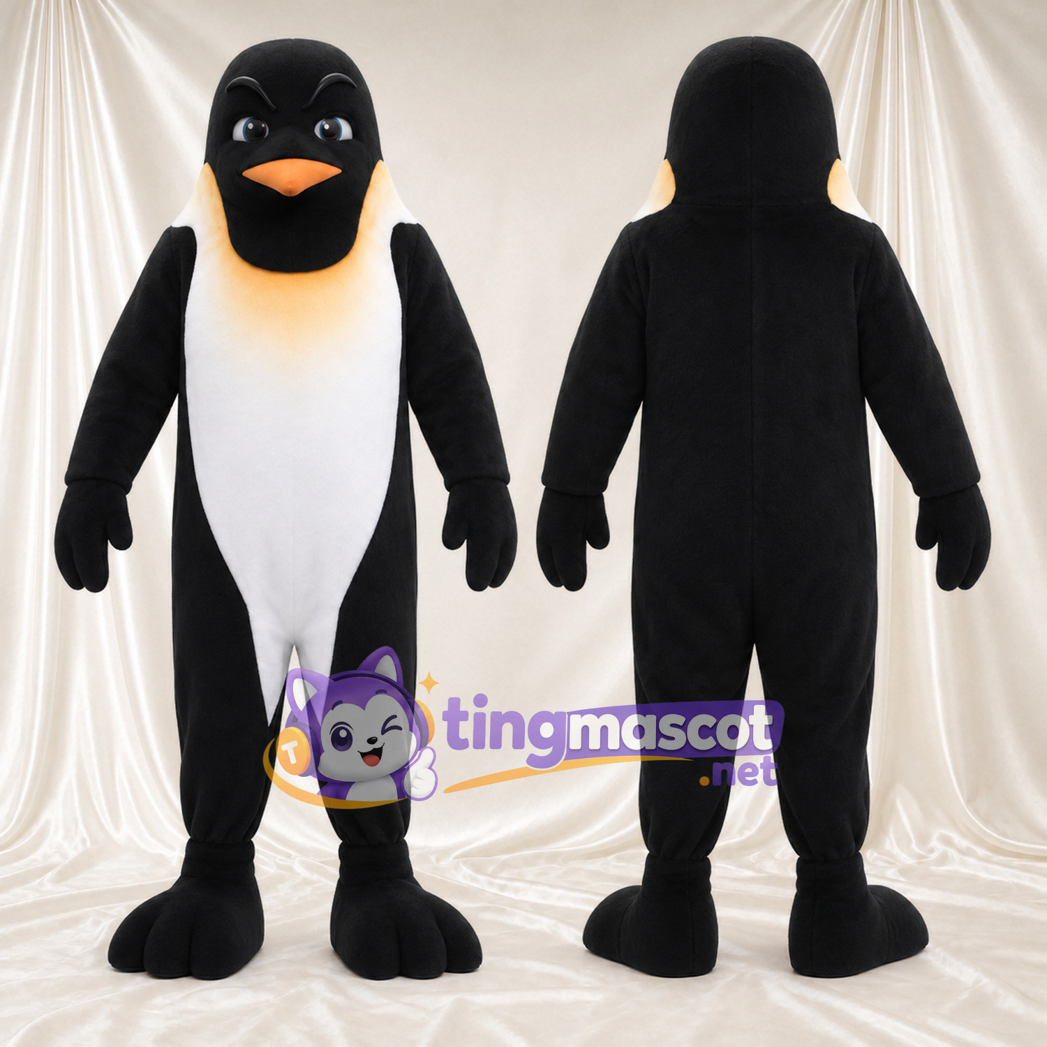 Black and White Penguin Mascot Costume - Black Feet and Yellow Neck Patch Black and White Penguin Mascot Costume - Black Feet and Yellow Neck Patch