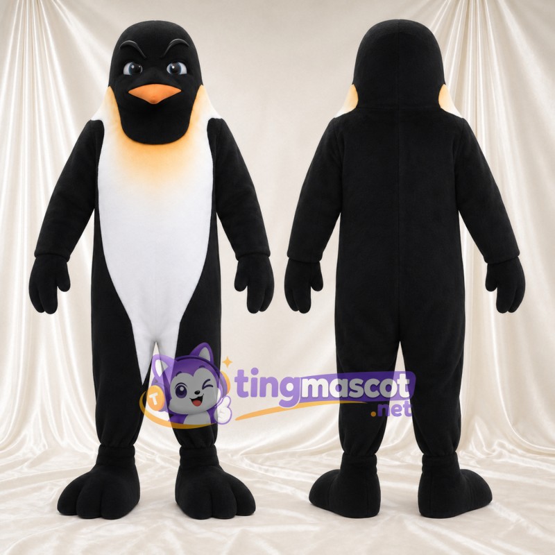 Black and White Penguin Mascot Costume - Black Feet and Yellow Neck Patch