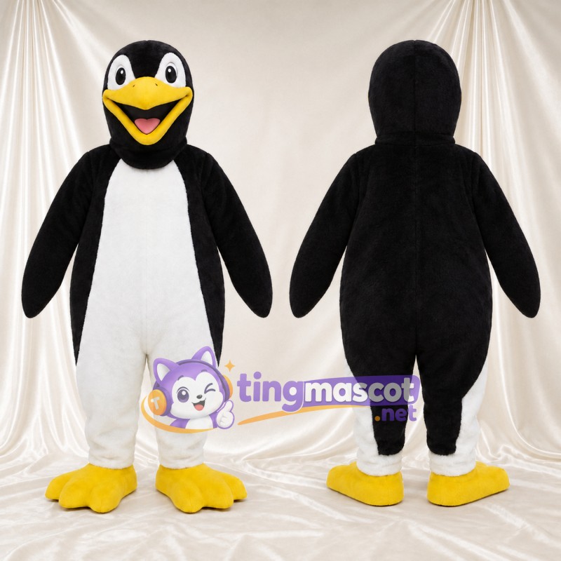 Costume de mascotte Pingouin – noir / blanc – Pieds (jaune); Bas des jambes (blanc)