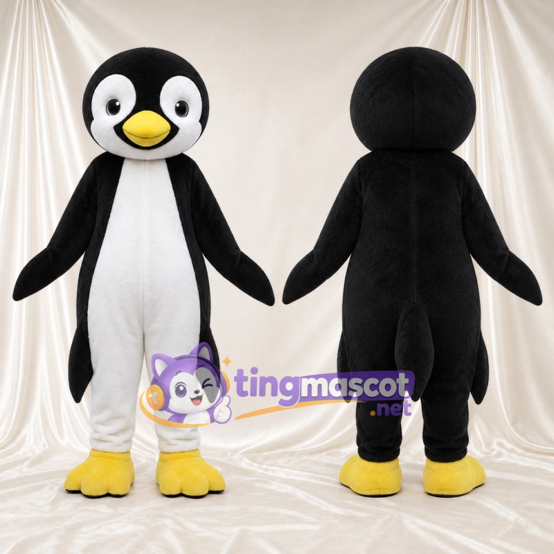 Costume de mascotte Pingouin – noir / blanc – Bas des jambes (blanc); Bec (jaune)