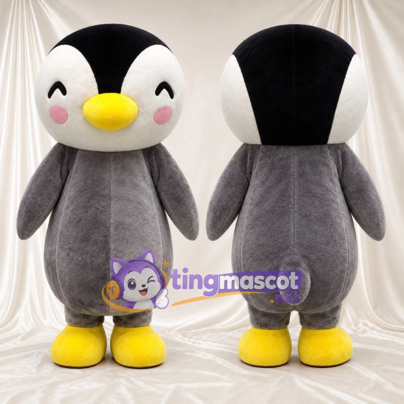Costume de mascotte Pingouin – gris – Visage (blanc)
