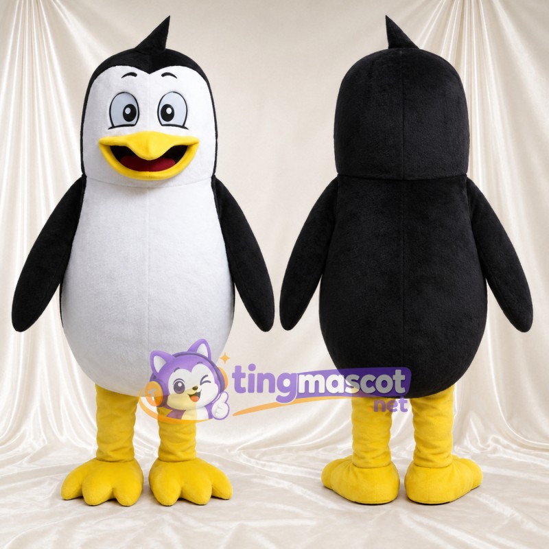 Black and White Penguin Mascot Costume - Head Tuft and Yellow Legs