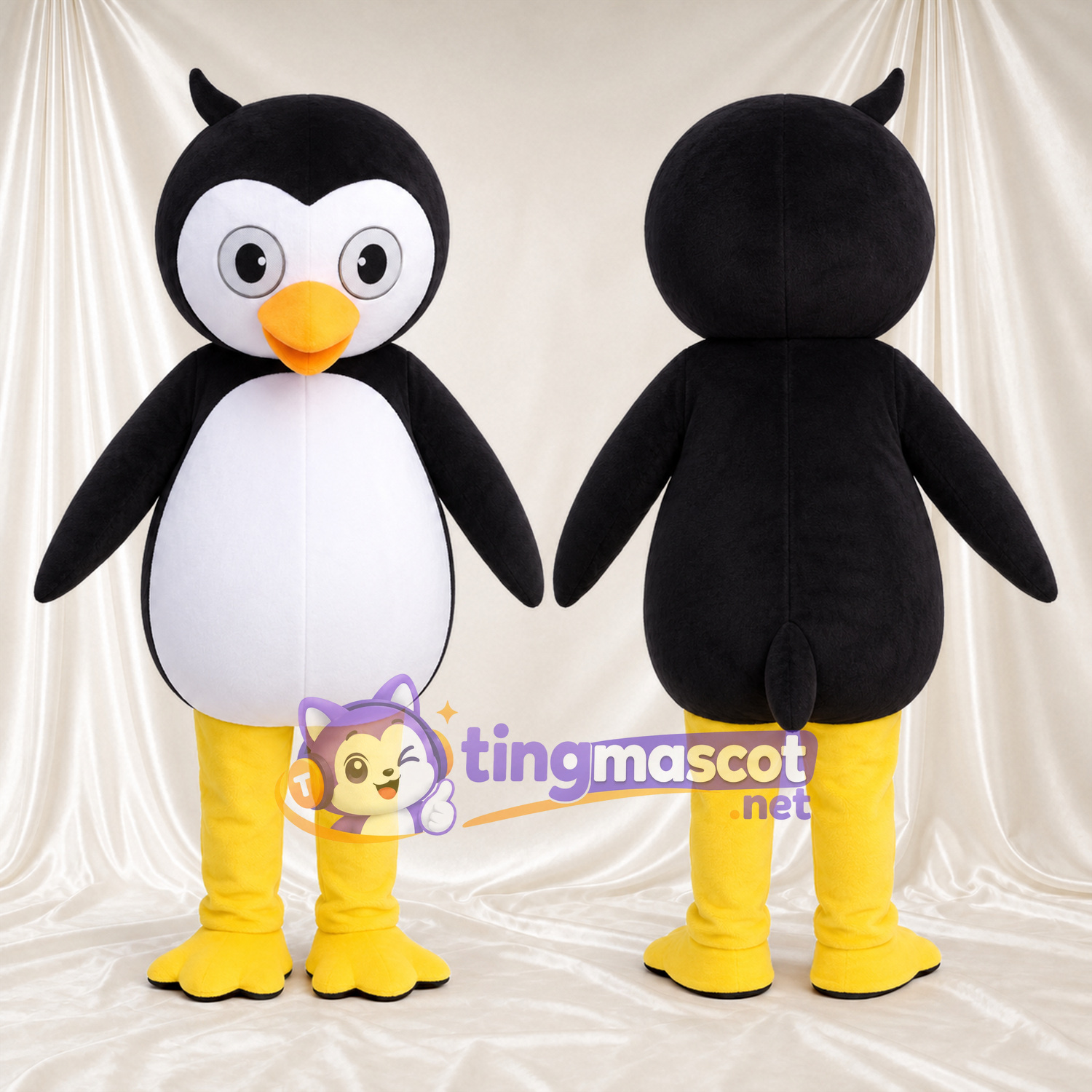Maskottchenkostüm Pinguin – schwarz / weiß – Runder Bauch; Beine (gelb) Maskottchenkostüm Pinguin – schwarz / weiß – Runder Bauch; Beine (gelb)