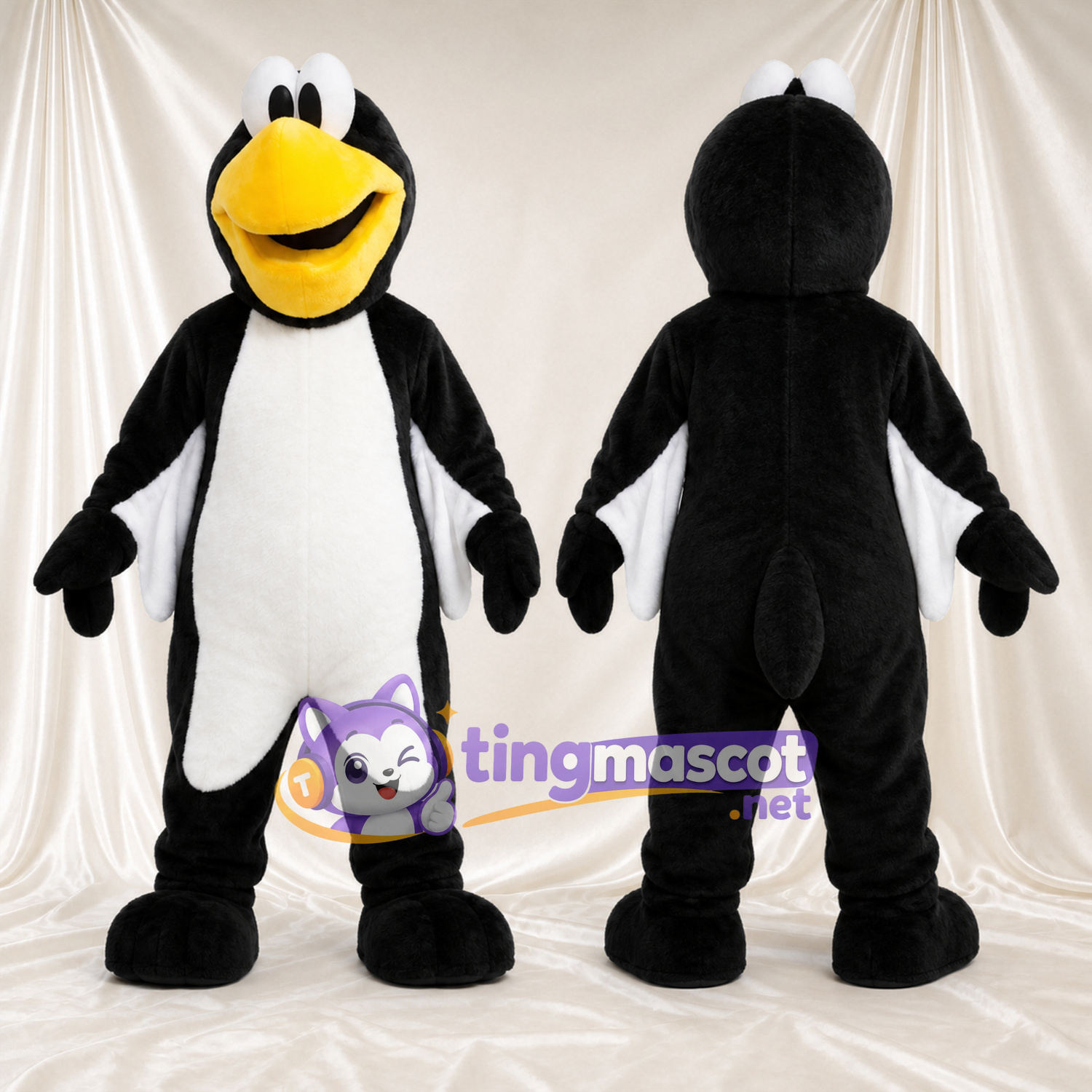 Black and White Penguin Mascot Costume - Black Feet and Yellow Beak Black and White Penguin Mascot Costume - Black Feet and Yellow Beak