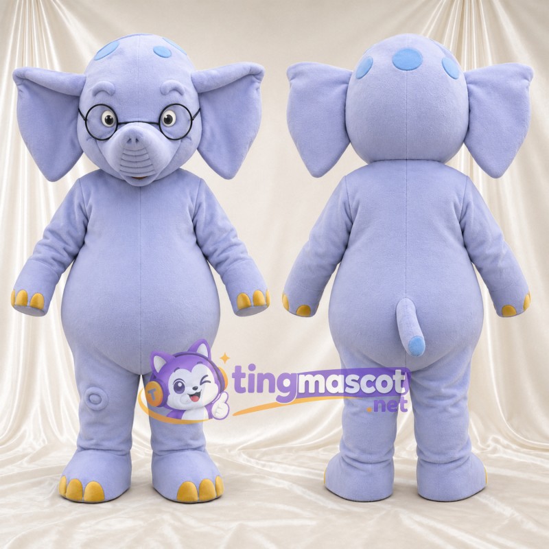 Costume de mascotte Éléphant – violet – Lunettes rondes; Orteils (jaune)