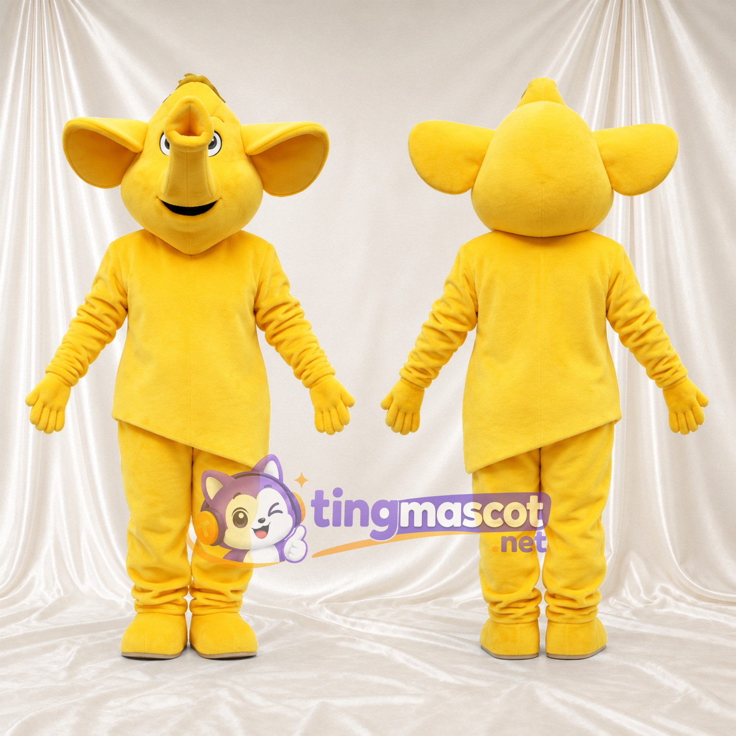 Yellow Elephant Mascot Costume - Pointed Body and Short Trunk Yellow Elephant Mascot Costume - Pointed Body and Short Trunk