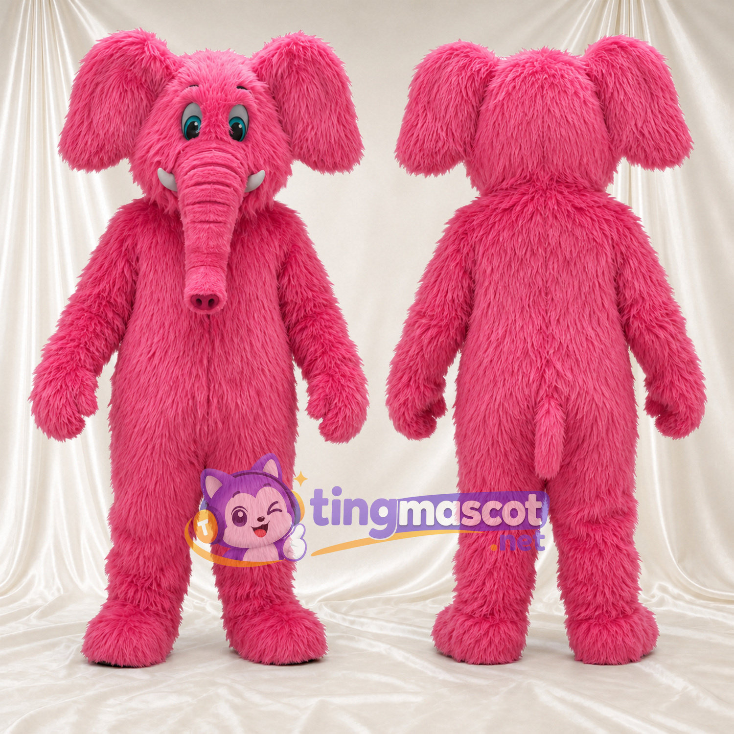 Pink Elephant Mascot Costume - Long Trunk and Shaggy Fur Pink Elephant Mascot Costume - Long Trunk and Shaggy Fur