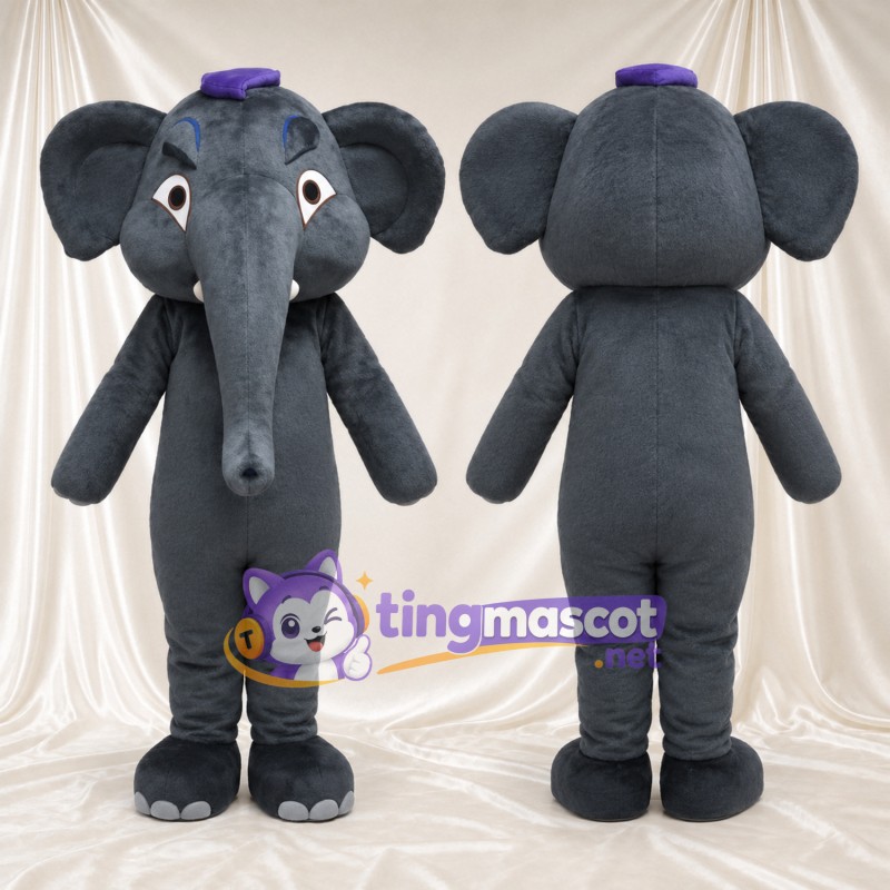 Costume de mascotte Éléphant – gris – Casquette (violet)