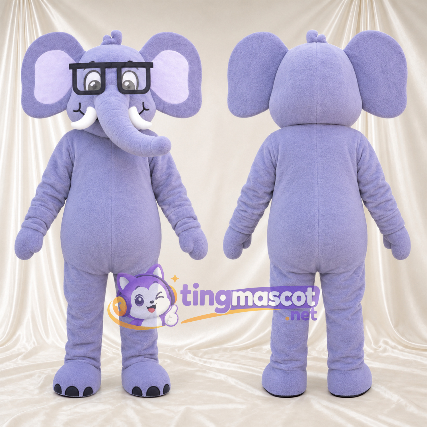 Costume de mascotte Éléphant – violet – Lunettes Costume de mascotte Éléphant – violet – Lunettes
