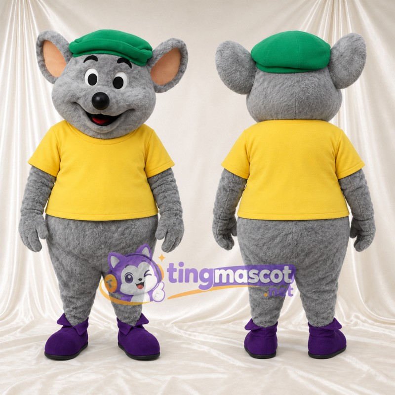 Costume de mascotte Souris – gris – Chemise (jaune); Béret (vert)