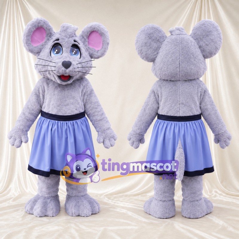Costume de mascotte Souris – gris – Jupe (bleu)