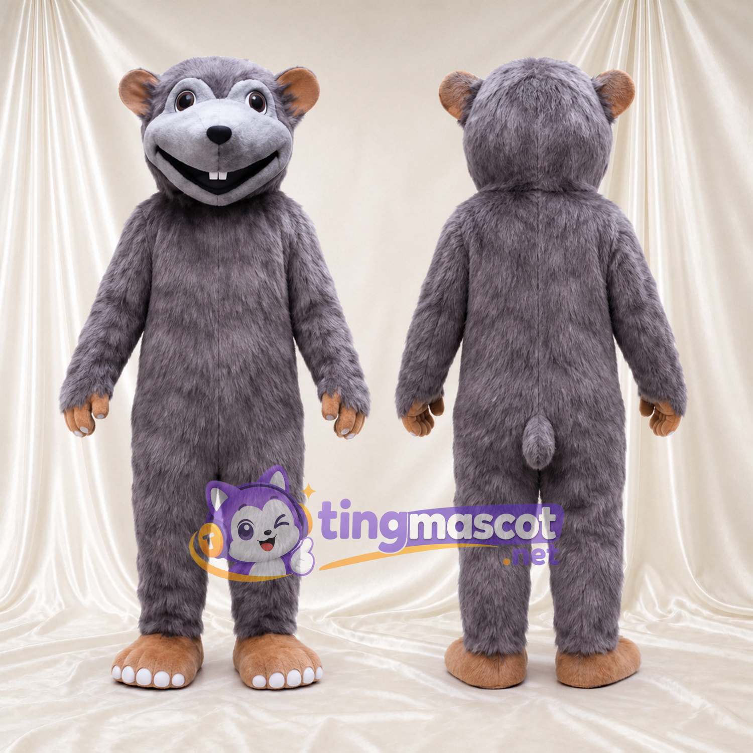 Costume de mascotte Marmotte – gris – Grandes incisives; Queue Costume de mascotte Marmotte – gris – Grandes incisives; Queue