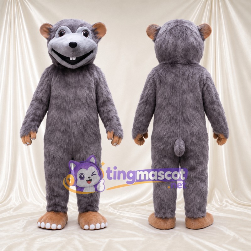 Costume de mascotte Marmotte – gris – Grandes incisives; Queue