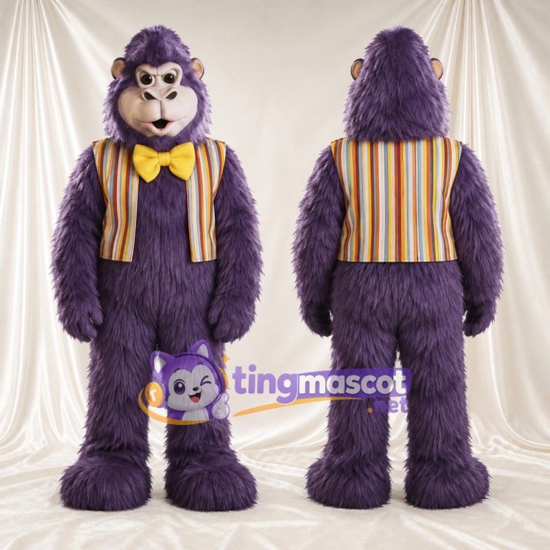 Maskottchenkostüm Affe – violett – Weste; Fliege (gelb)
