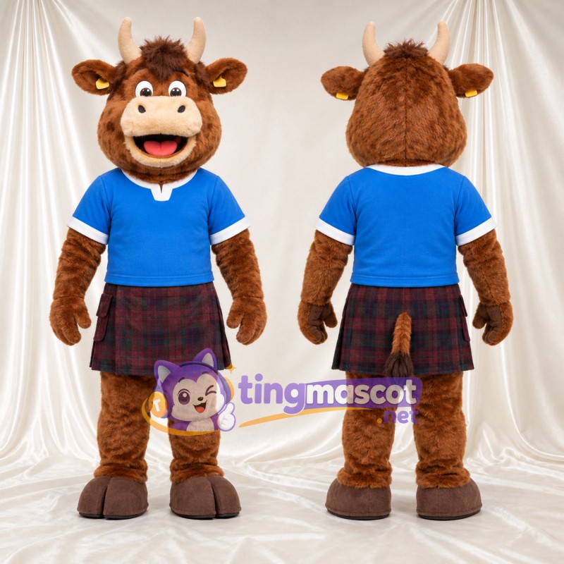 Costume de mascotte Vache – marron – Chemise (bleu)