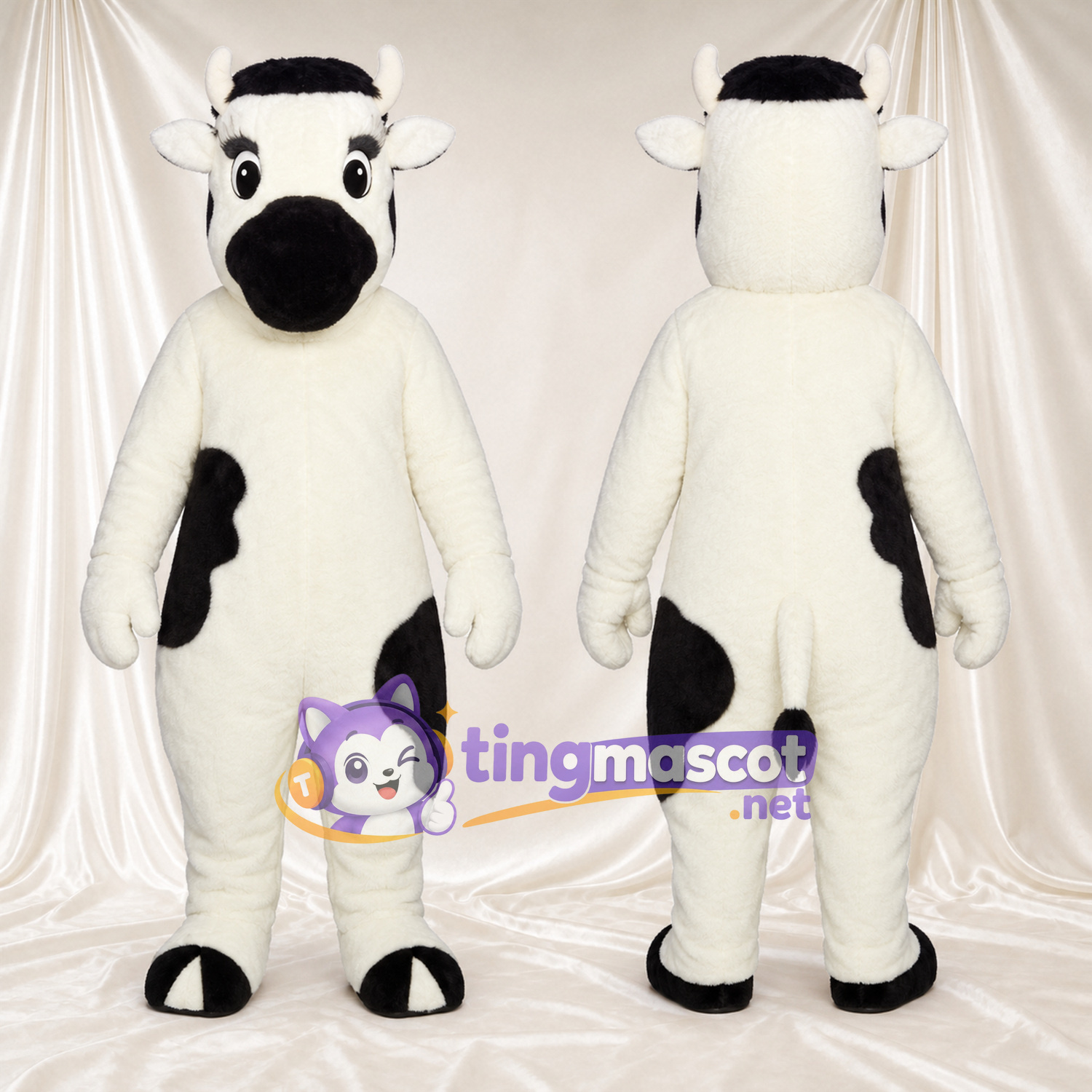 Black and White Cow Mascot Costume - Black Muzzle and Head Tuft Black and White Cow Mascot Costume - Black Muzzle and Head Tuft