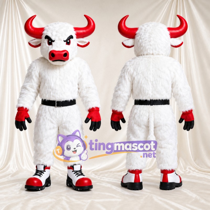 Costume de mascotte Taureau – blanc – Cornes (rouge)
