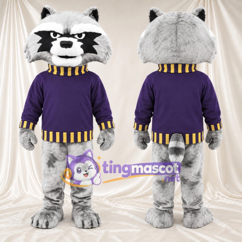 Costume de mascotte Raton laveur – gris – Pull (violet)