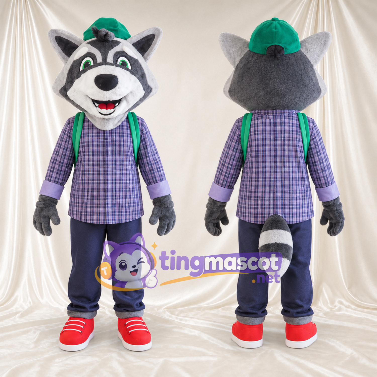 Costume de mascotte Raton laveur – gris – Chemise; Casquette (vert) Costume de mascotte Raton laveur – gris – Chemise; Casquette (vert)
