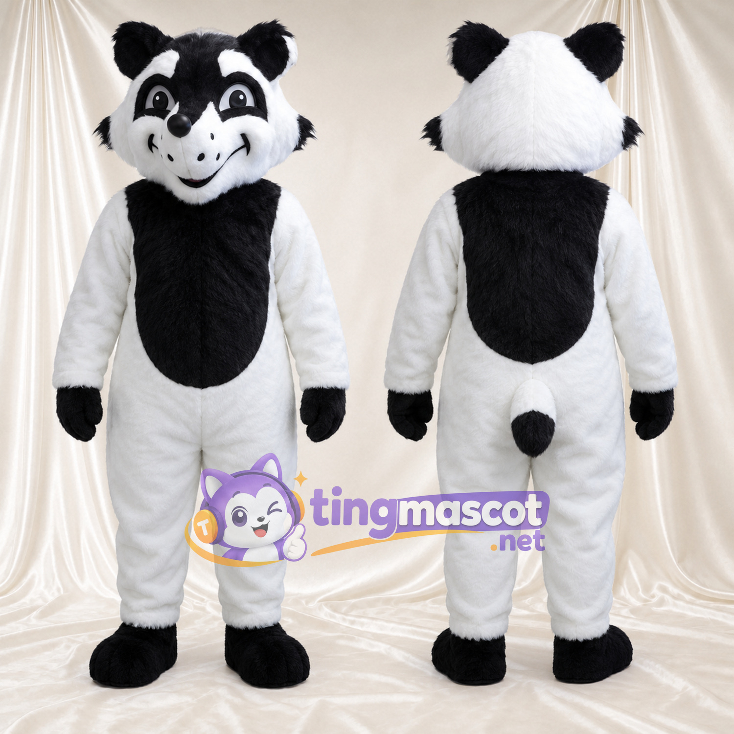 Black and White Raccoon Mascot Costume - Black Belly and Black Eye Mask Black and White Raccoon Mascot Costume - Black Belly and Black Eye Mask