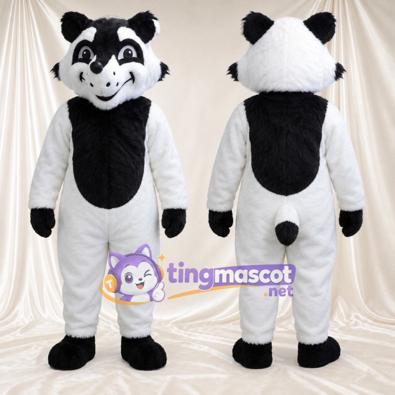 Black and White Raccoon Mascot Costume - Black Belly and Black Eye Mask