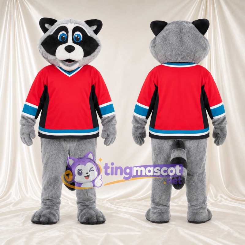 Costume de mascotte Raton laveur – gris – Maillot (rouge)