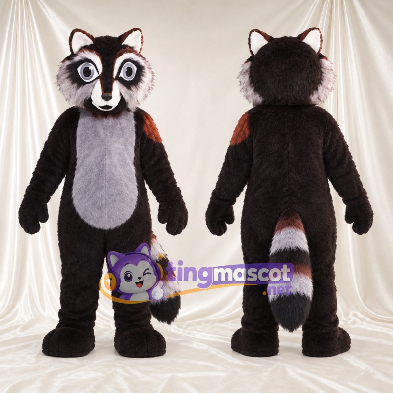 Black Raccoon Mascot Costume - Gray Belly and Striped Tail