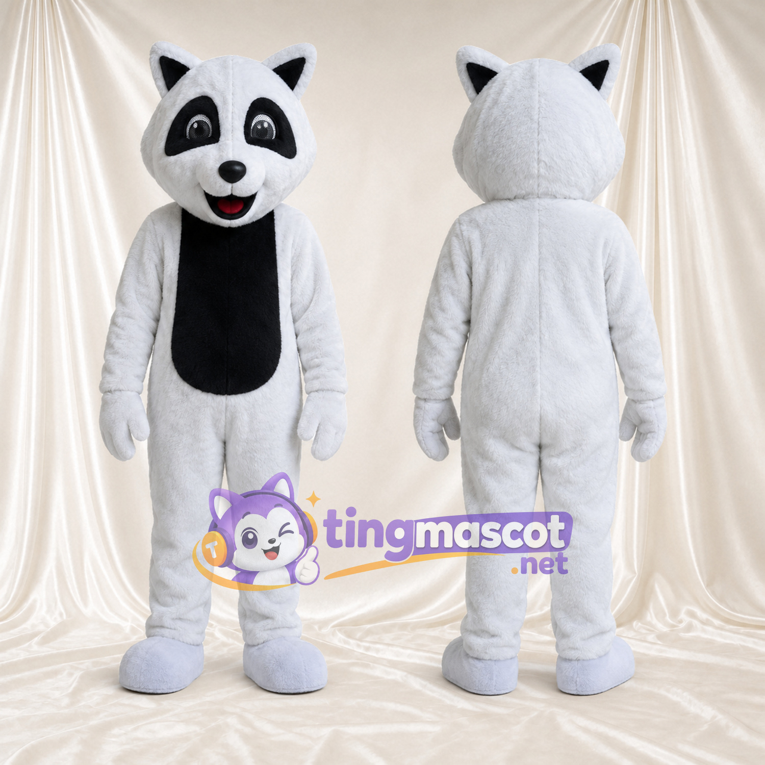 Costume de mascotte Raton laveur – blanc – Touches de couleur (noir) Costume de mascotte Raton laveur – blanc – Touches de couleur (noir)