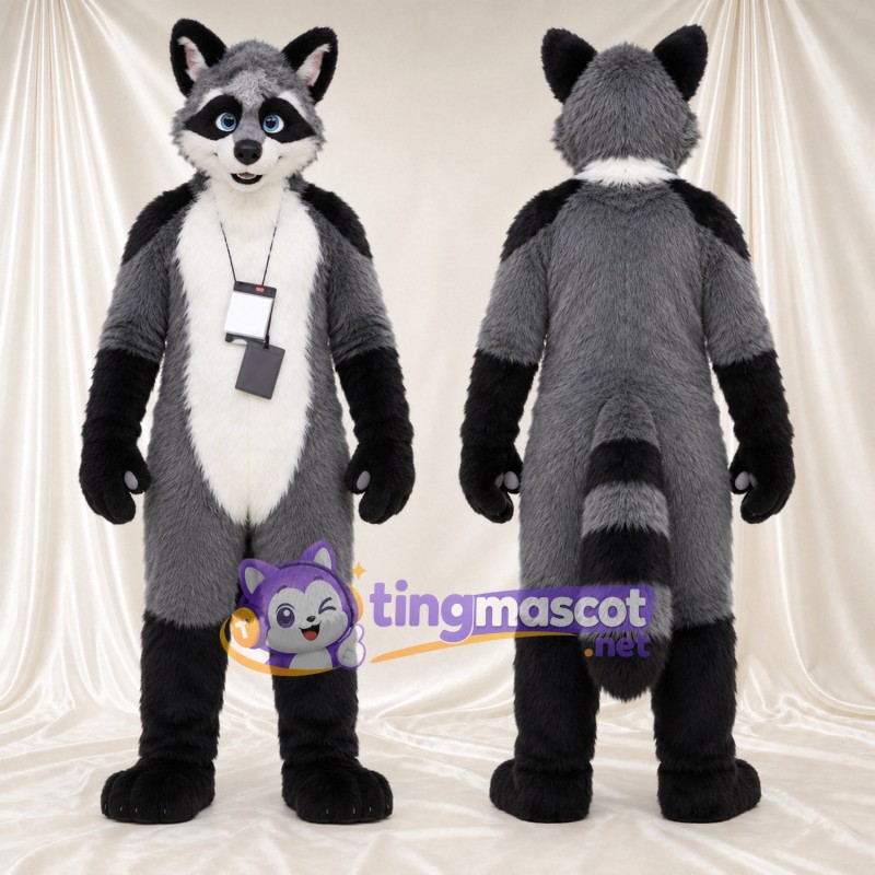 Costume de mascotte Raton laveur – gris – Insigne au cou