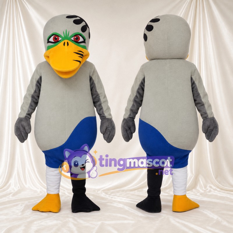 Costume de mascotte Canard – gris – Short (bleu)
