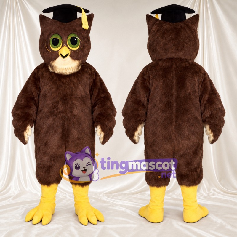 Costume de mascotte Hibou – marron – Coiffe de diplômé