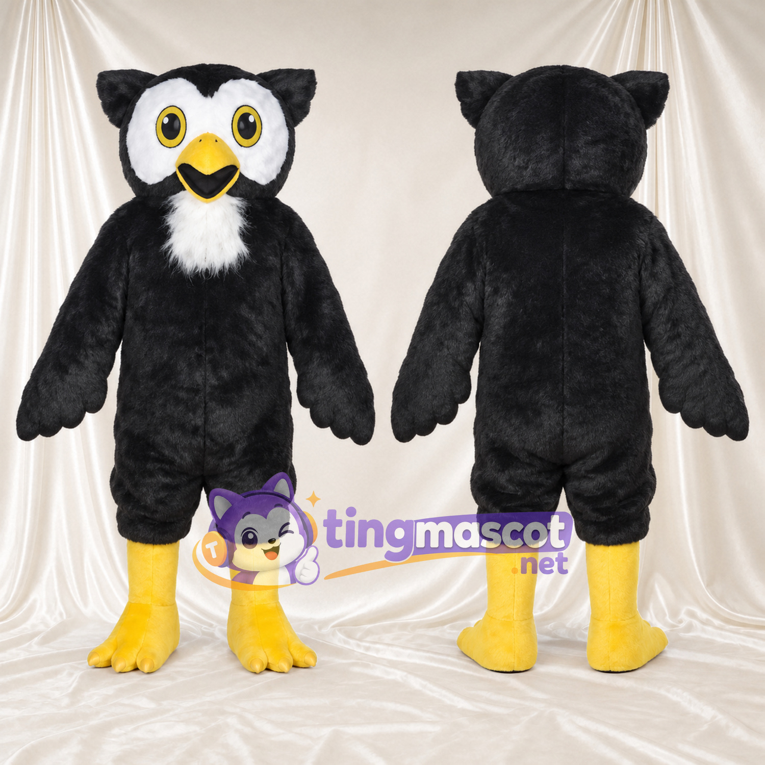 Black Owl Mascot Costume - White Face Black Owl Mascot Costume - White Face