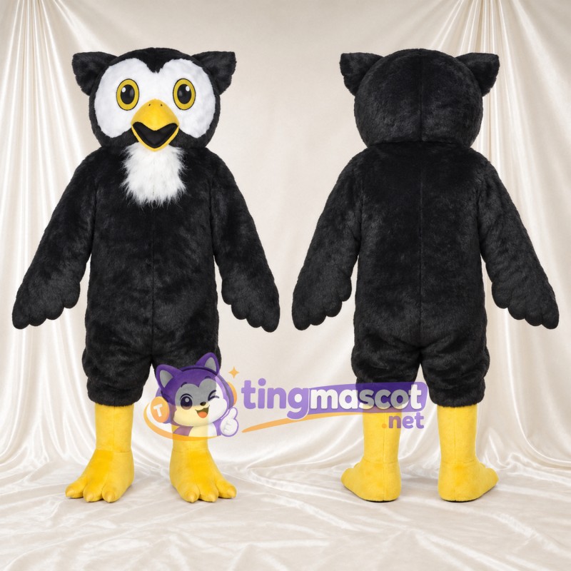 Black Owl Mascot Costume - White Face