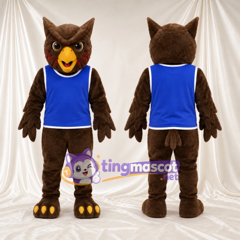 Maskottchenkostüm Eule – braun – Tanktop (blau)