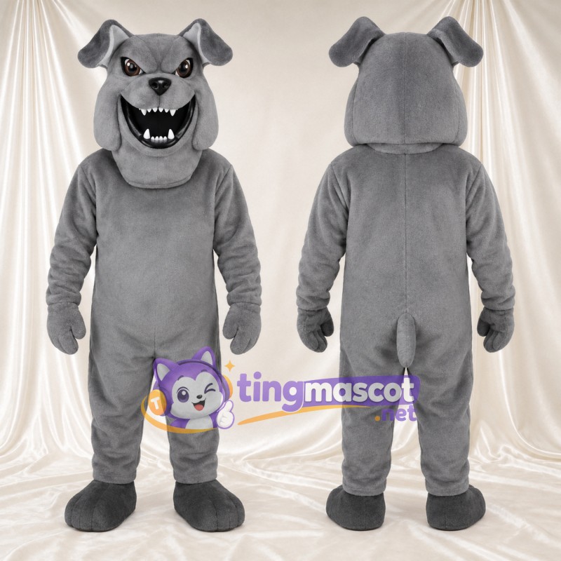 Costume de mascotte Bouledogue – gris – Visage; Crocs pointus