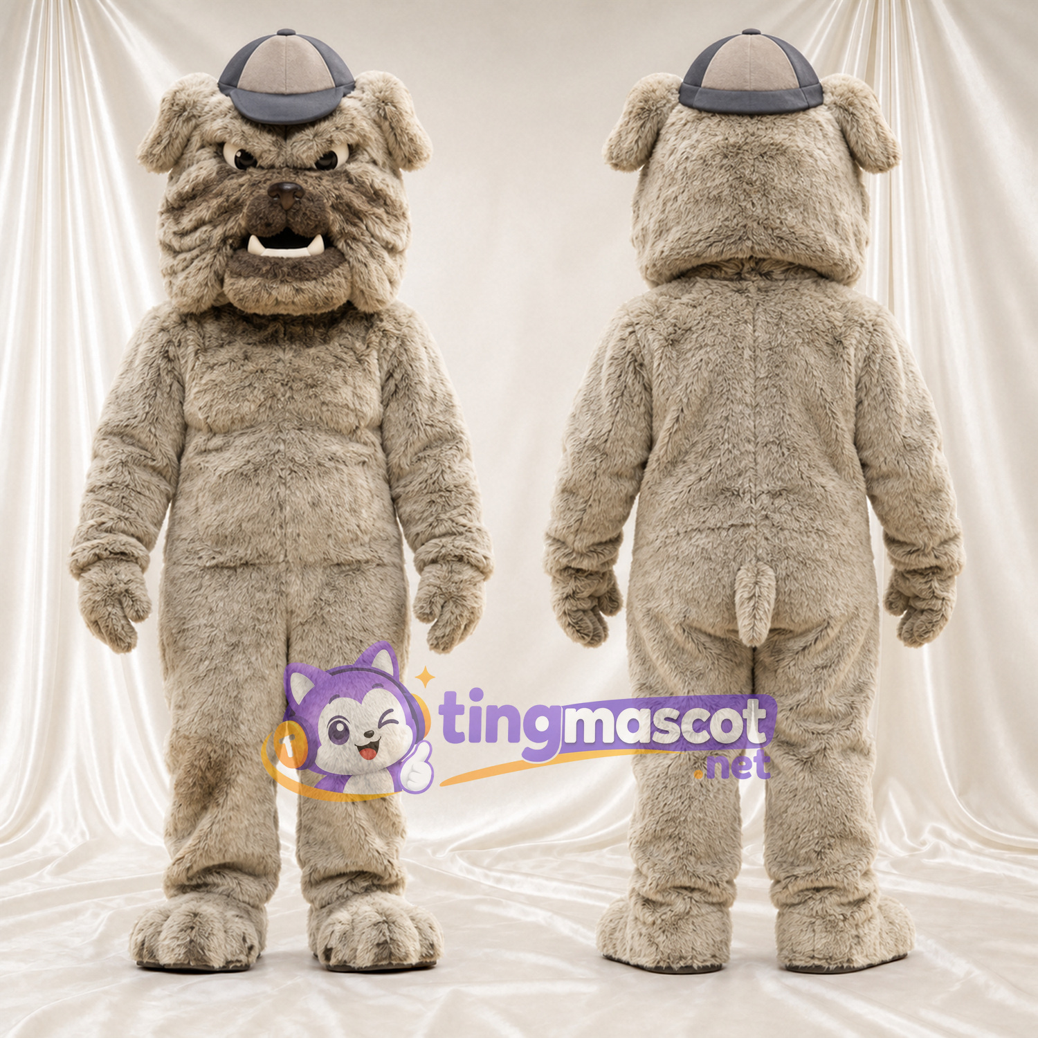 Maskottchenkostüm Bulldogge – grau – Zottelfell Maskottchenkostüm Bulldogge – grau – Zottelfell