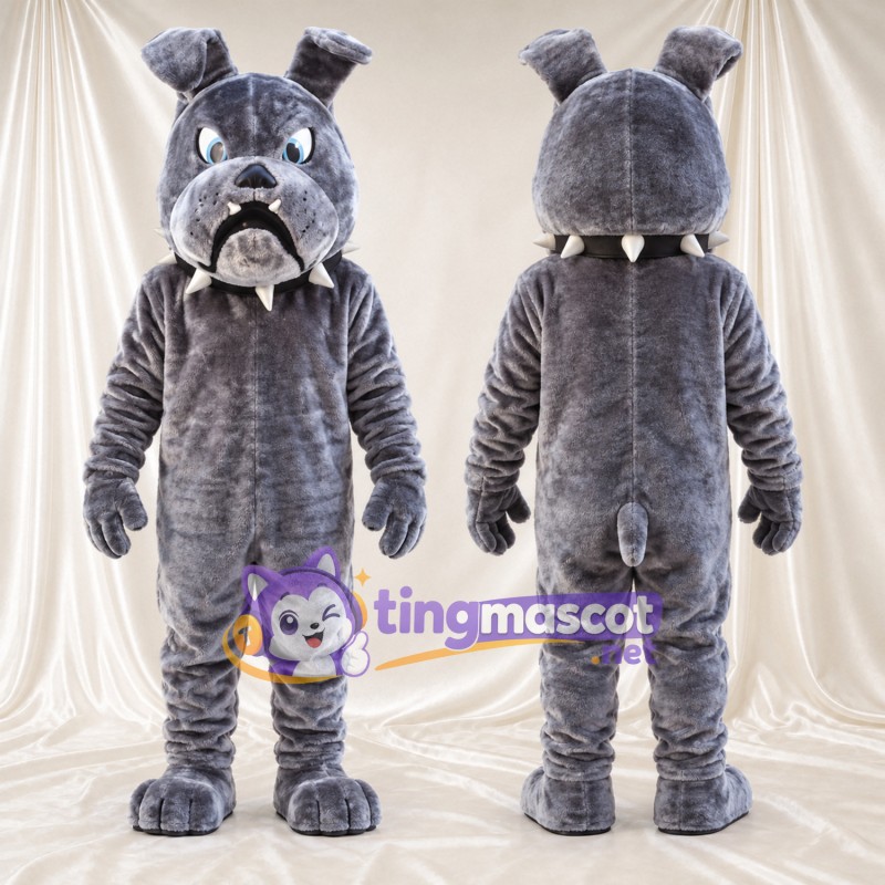 Costume de mascotte Bouledogue – gris – Collier à pointes