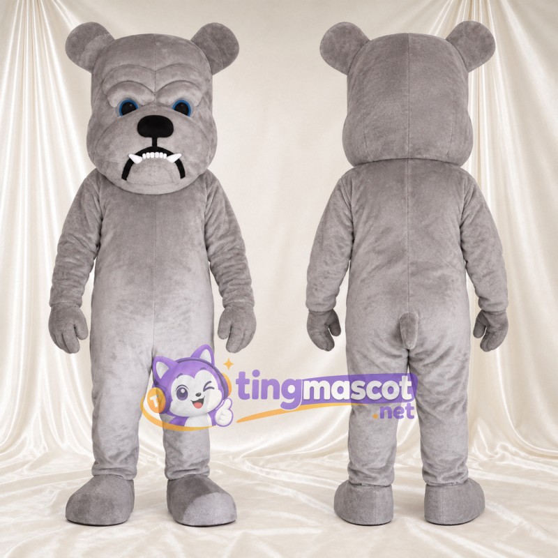 Costume de mascotte Bouledogue – gris – Museau (blanc); Grandes incisives