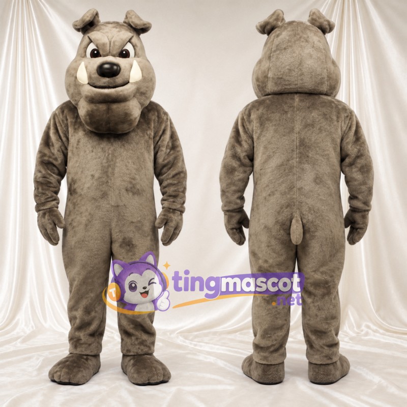 Costume de mascotte Bouledogue – gris – Museau (blanc); Sourcils inclinés